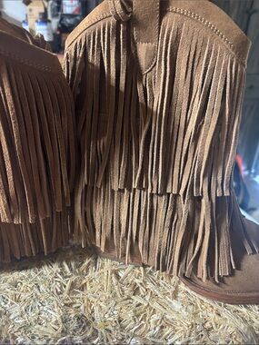 Fringe Suede Western Boots - Brown